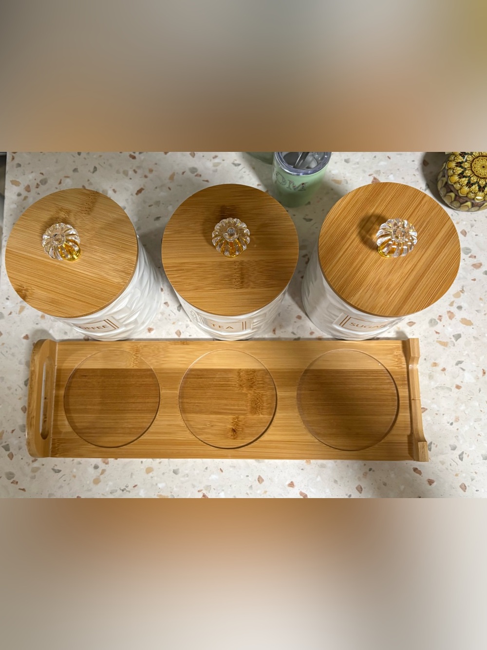 Set of 3 Ceramic Canisters for Sugar Coffee, Tea with Tray - Picture 16 of 17